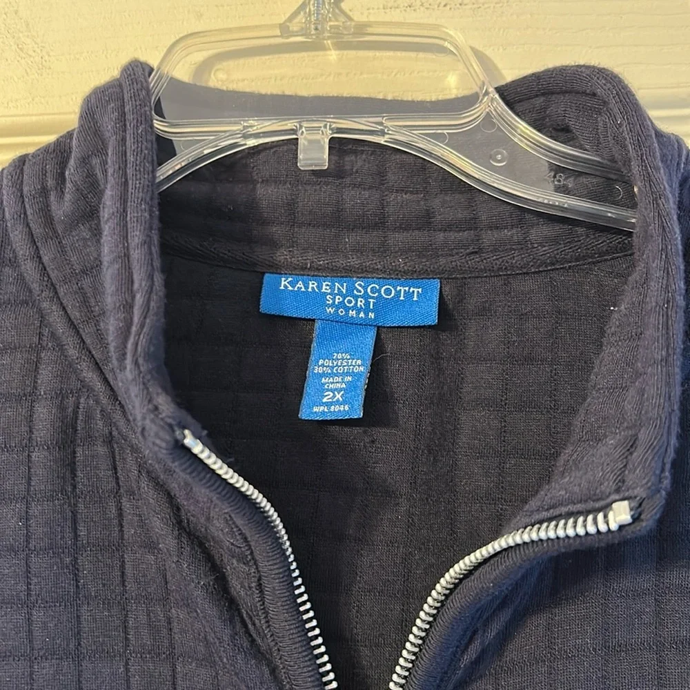 Vintage Karen Scott Plus Size Navy Long Sleeve Lightweight Jacket Vest Size 2X - Picture 3 of 5